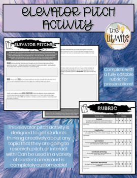 Preview of Elevator Pitch Activity - FOR ANY CONTENT AREA!