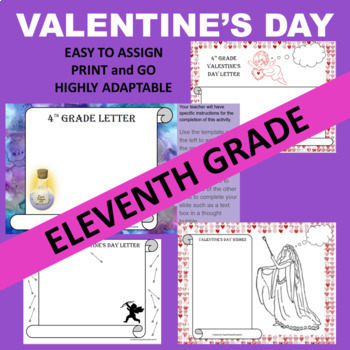 Preview of Eleventh 11th grade Junior GOOGLE Valentine's Day Writing Activity Templates