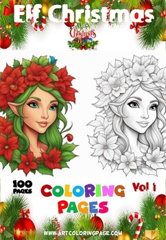 Preview of Elf Christmas Coloring Pages Vol 1 / 100 pages  Instantly Downloadable in PDF