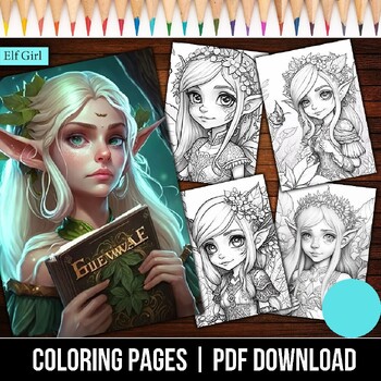 Preview of Elf Girl Coloring Pages Christmas Girl Elf downloadable adult coloring pages