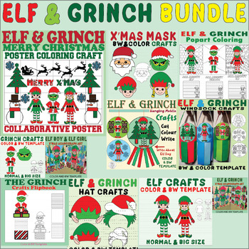 Elf & Grinch Activities Crafts Bundle Santa Merry X'mas Happy New Year