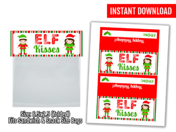 Elf Kisses Printable Treat Bag Topper Student Exchange Gift Ideas