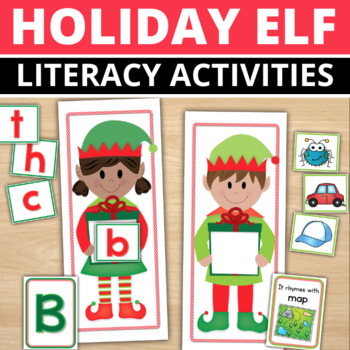 Preview of Elf Literacy Center Activities | Elf ABC, Rhyming, and Beginning Sound Activity