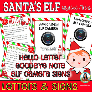 Preview of Elf Welcome Letter To Class, Goodbye Letter, Elf Camera Sign