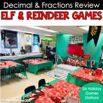 Preview of Elf and Reindeer Christmas Games: Decimal & Fractions Review