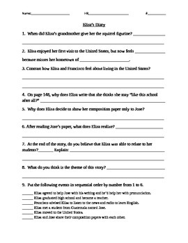Preview of Elisa's Diary Comprehension Questions Houghton Mifflin Journeys