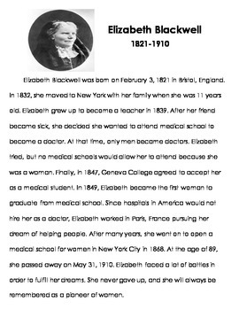 Preview of Elizabeth Blackwell Reading Passage and Timeline