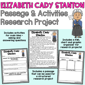 Preview of Elizabeth Cady Stanton Passage Activities Research Project WOMEN'S HISTORY MONTH