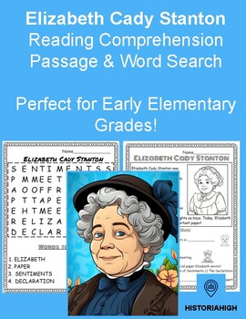Preview of Women's History Month: Elizabeth Cady Stanton Reading, Quiz and Word Search