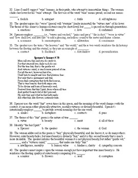 Elizabethan & Shakespeare Sonnet Test & KEY by Lonnie Jones Taylor