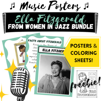 Preview of Ella Fitzgerald Poster and Coloring Sheet Freebie! - Black History Women of Jazz