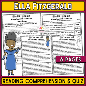 Preview of Ella Fitzgerald Reading Comprehension for Black History & Women's History Month