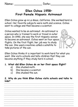 Preview of Ellen Ochoa Passage with Questions