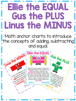 Preview of Ellie the EQUAL, Gus the PLUS, Linus the MINUS - Math Anchor Charts