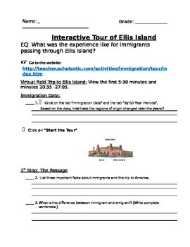 Preview of Ellis Island Interactive Webquest Research Writing Project