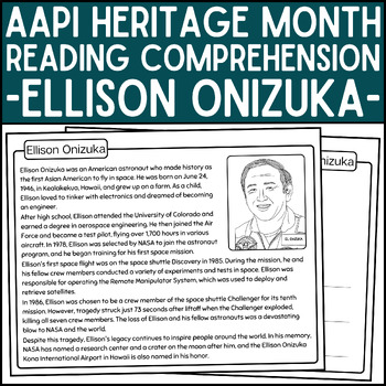 Preview of Ellison Onizuka: Reading Comprehension Passage | AAPI Heritage Month Reading