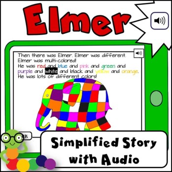 Preview of Elmer - Digital Simplified Story with Audio - BOOM cards - Distance Learning