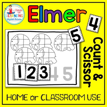 Elmer the Elephant Count and Scissor - Math Center for Early Learners