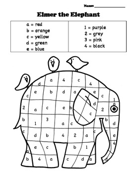 Download Elmer the Elephant color by number by Basler's Best | TpT