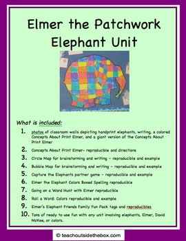 Preview of Elmer the Patchwork Elephant Unit - Friends and Elephants Printables 