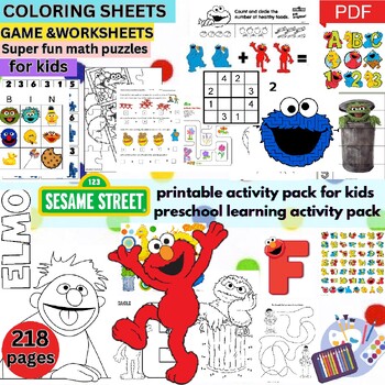 Preview of Elmo Sesame Sstreet Printable Activity Pack For Kids WORKSHEETS &GAME