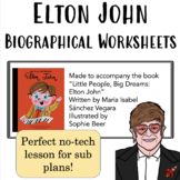 Elton John Biographical Worksheets for Sub Plans or LGBTQ 