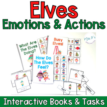 Preview of Elves Emotions and Actions Interactive Books and Leveled Task Cards
