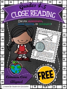 Preview of Close Reading Passage 4/5th grade (Informational Texts) FREE