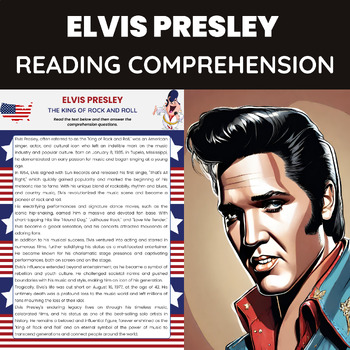 Preview of Elvis Presley Biography Reading Comprehension Worksheet |  Rock and Roll Music