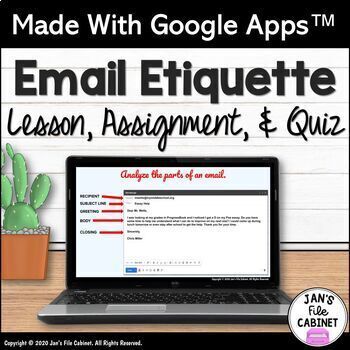Preview of Email Etiquette Interactive Lesson, Assignment, and Quiz GRADES 6-8 Google Apps