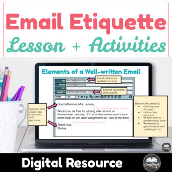 Preview of Email Etiquette Lesson + Activities - Google slides - Digital - Writing Practice