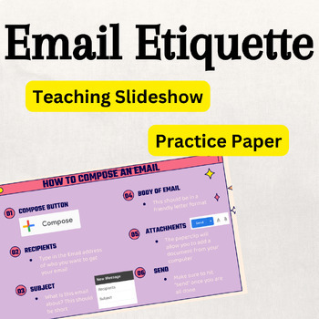 Preview of Email Etiquette Slideshow Presentation & Practice Paper - Great for all ages!
