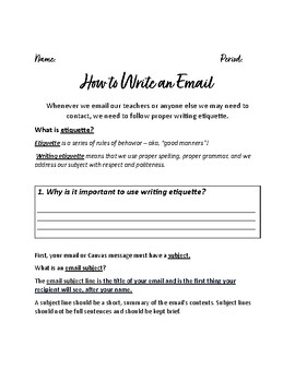 Preview of Email Etiquette for Contacting Teachers - COMPUTER/CTE LESSON
