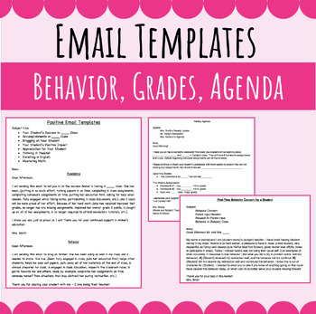 Preview of Middle School Email Templates - Positive, Behavior, Missing Assignment, Agenda