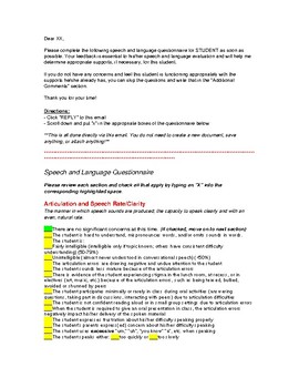 Preview of Email Version - Speech & Language Questionnaire for Teachers