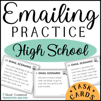 Preview of Emailing Practice | HIGH SCHOOL Scenarios & Email Writing Tips | Task Cards