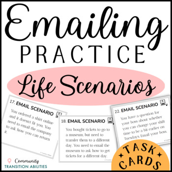 Preview of Emailing Practice | LIFE SKILLS Scenarios & Email Writing Tips | Task Cards