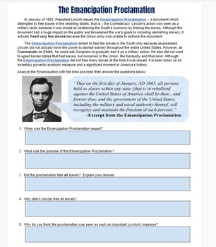 Emancipation Proclamation Worksheet by Students of History | TpT
