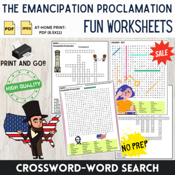 Preview of Emancipation Proclamation Worksheets - Word Search & Crossword American History
