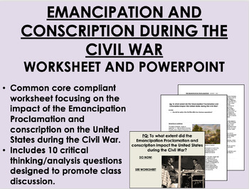 Preview of Emancipation Proclamation and Conscription worksheet and PowerPoint