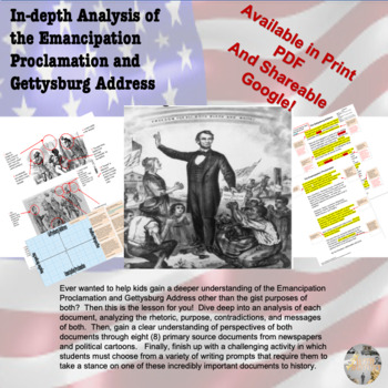 Preview of Emancipation Proclamation and Gettysburg Address - A Close Analysis