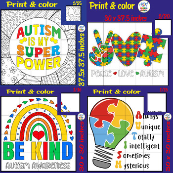 Preview of Embrace Uniqueness: Autism Awareness Day Collaborative Coloring Poster Bundle