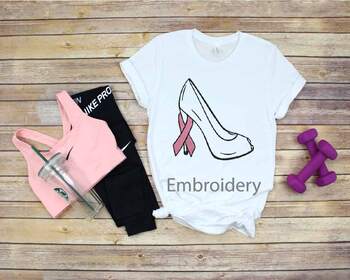 Preview of Embroidery High heels Pink Ribbon African American Ribbon breast cancer  5nb