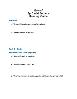 Preview of E=mc2 by David Bodanis Student Reading Guide