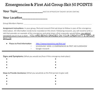 Preview of Emergencies & First Aid Skit Project