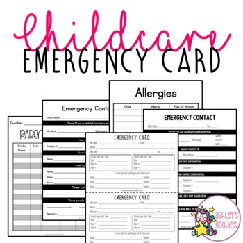 Preview of Emergency Card Packet for Schools and Childcare