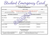 Emergency Card, Student Emergency Card, Classroom Emergency Card