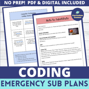 Preview of Emergency Computer Science Sub Plans for Coding with Choice Board