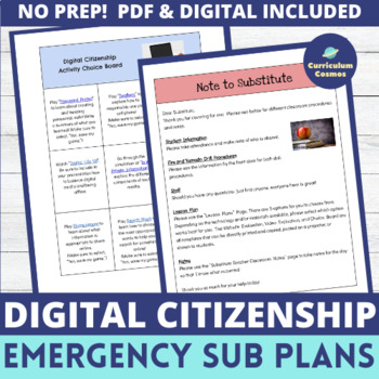 Preview of Emergency Computer Science Sub Plans for Digital Citizenship with Choice Board