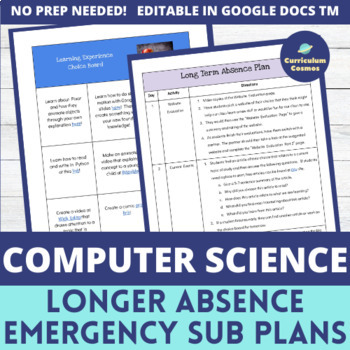Preview of Emergency Computer Science Sub Plans for Longer Absences with Choice Board